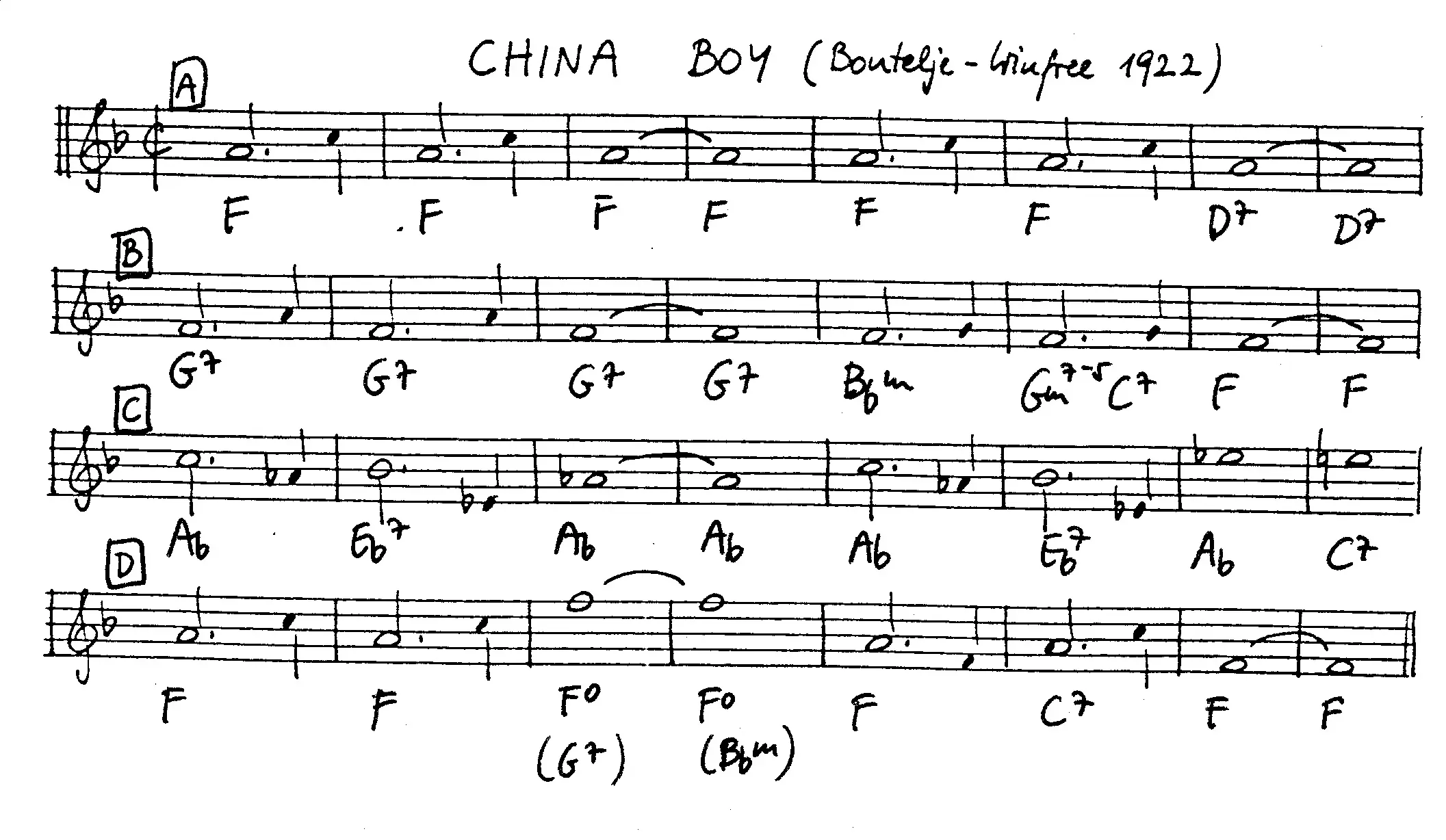 china boy free jazz leadsheet - Courtesy of the Jungle Jazz Band
